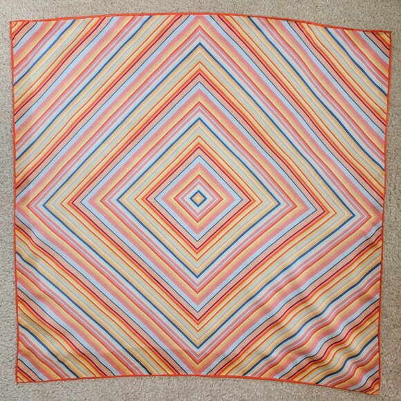 Accessories - Colorful Silk Square Scarf Neckerchief Diamond Stripes Hand Rolled Edges